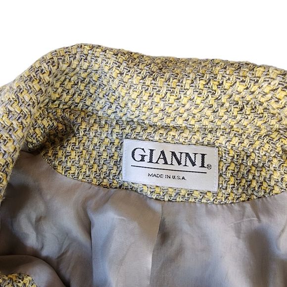 BOHO GIANNI 3 Button Lightweight Lined Yellow Tweed Blazer Size 6 - Picture 5 of 9